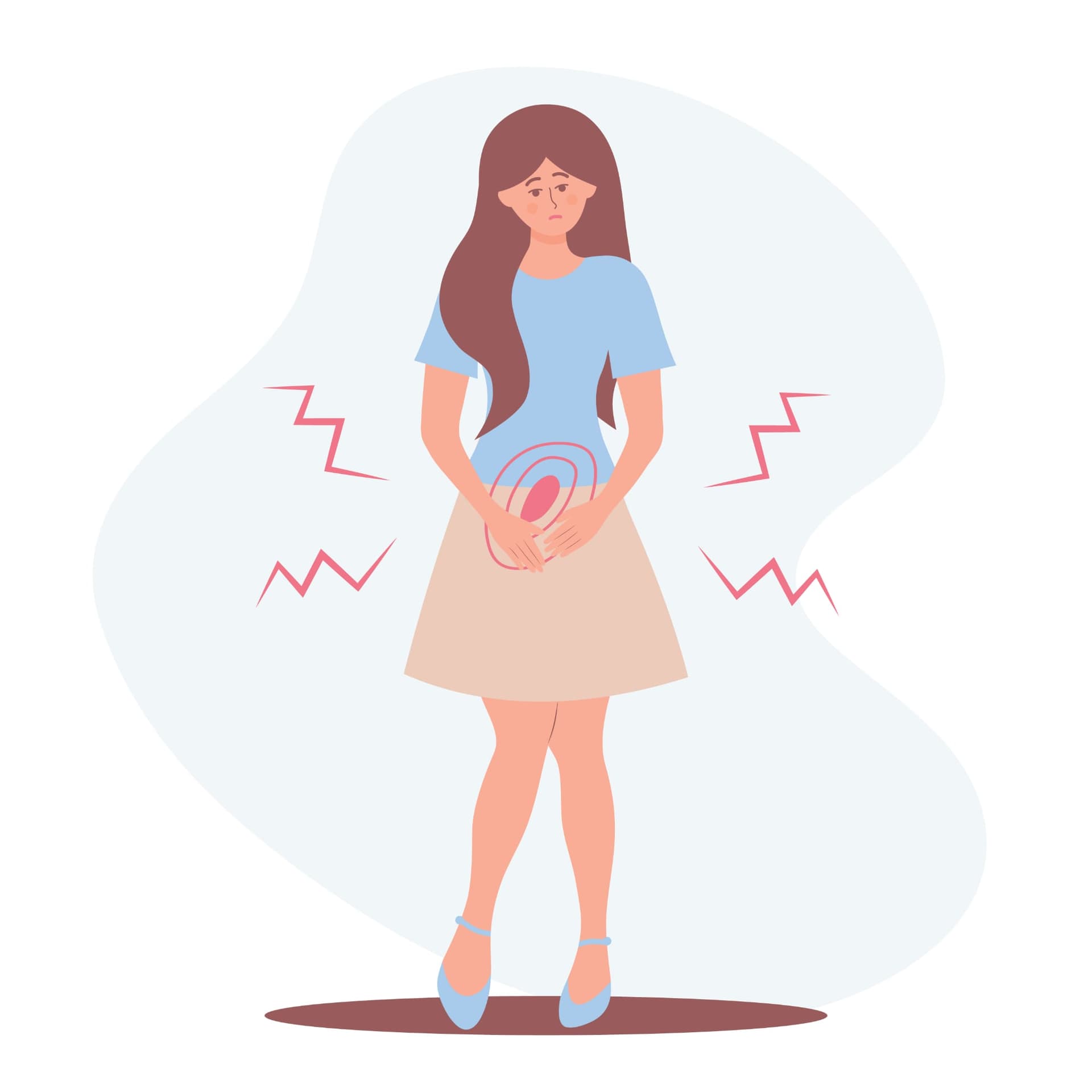 Illustration d'une femme exprimant une douleur pelvienne