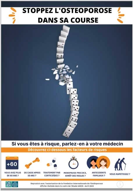 Affiche « Stoppez l'ostéoporose dans sa course » : si vous êtes à risque, parlez-en à votre médecin