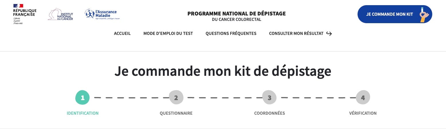 Commander son kit de dépistage en ligne - Programme national de dépistage du cancer colorectal