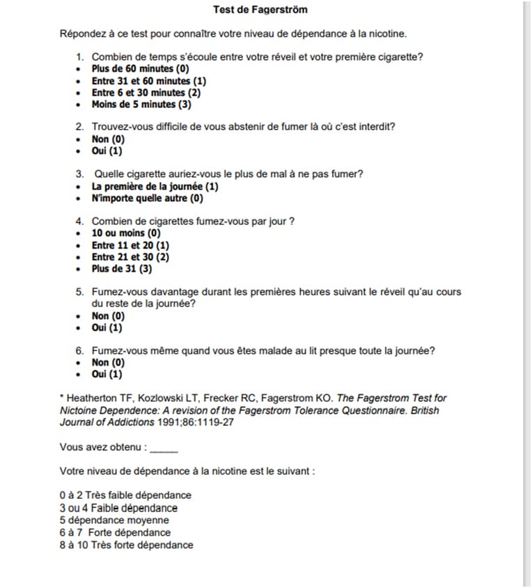 Test de dépendance au tabac